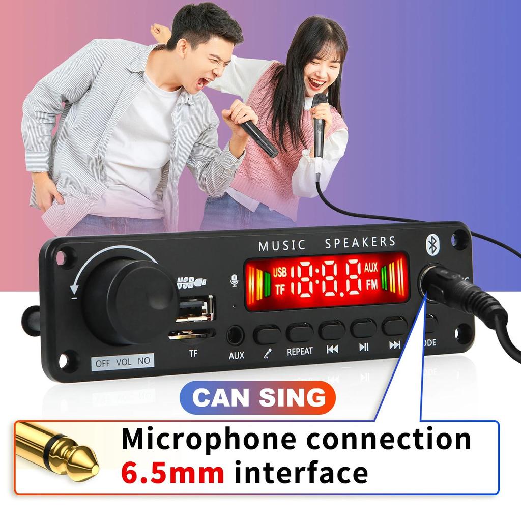 50 Вт DIY усилитель Bluetooth MP3 декодер плата DC 12 В беспроводной автомобильный аудио музыкальный плеер 6,5 мм микрофон TF USB FM-радио с микрофоном
