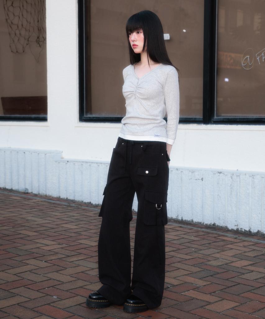 ROSEFRANTZ Shirring Button Layered Long Sleeve [White Melange]