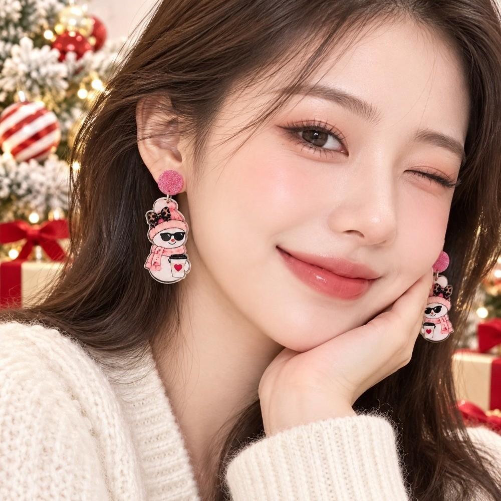 2D Flat Acrylic Leopard Pendant Earrings Snowman Ladies' Ear Jewelry Christmas Earrings Christmas