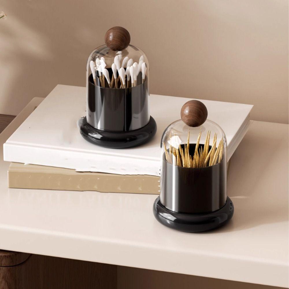Retro Swab Toothpick Holder Clear Dome Lid Cotton Swab Jar Dental Floss Case Bathroom Vanity