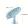 Leaf-shaped Soap Box With Suction Cup And Drainage Function Wall-mounted Plastic Soap Holder Oval Bathroom Soap Tray