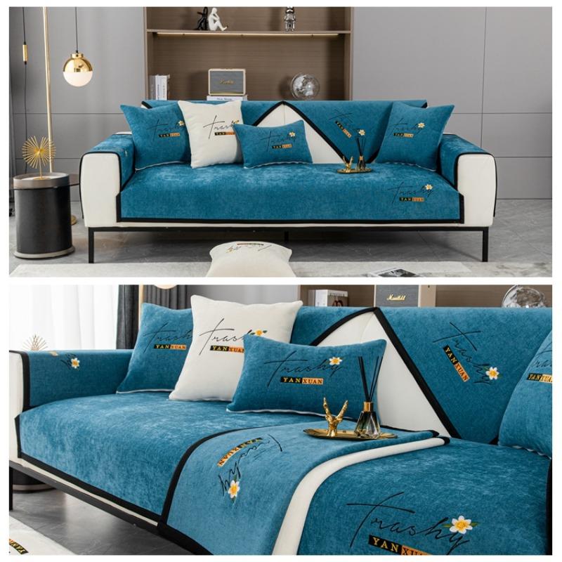 Мягкий шенилл с вышивкой Four Season Universal Sofa Полотенца, Г-образный секционный противоскользящий чехол для дивана для гостиной