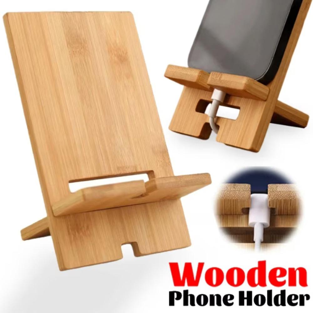 Supporto per Telefono da Scrivania in Bambù Supporto di Ricarica per Smartphone in Legno Supporto Pigro Multifunzionale Creativo per Supporto Telefono Cellulare Tablet