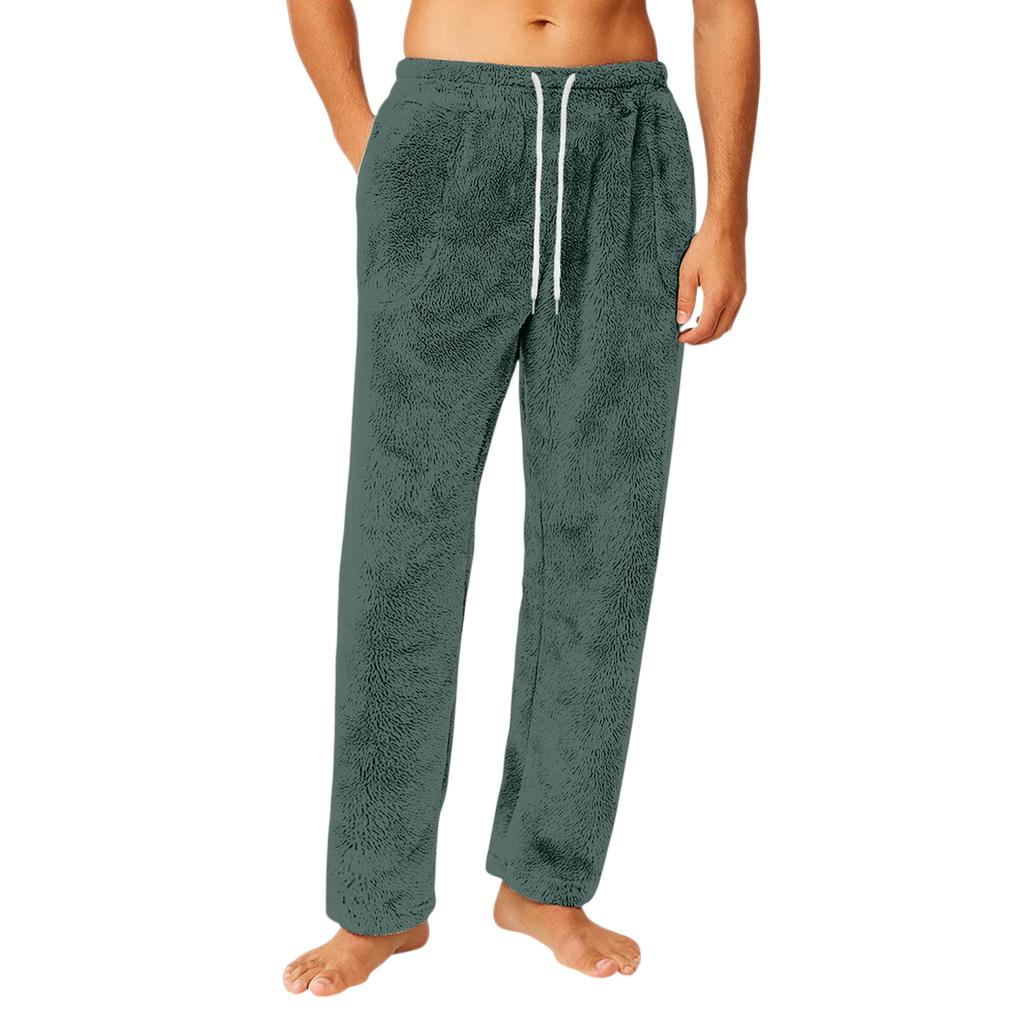 Men's Drawstring Pocket Flannel Pants Homewear Sleep Pants