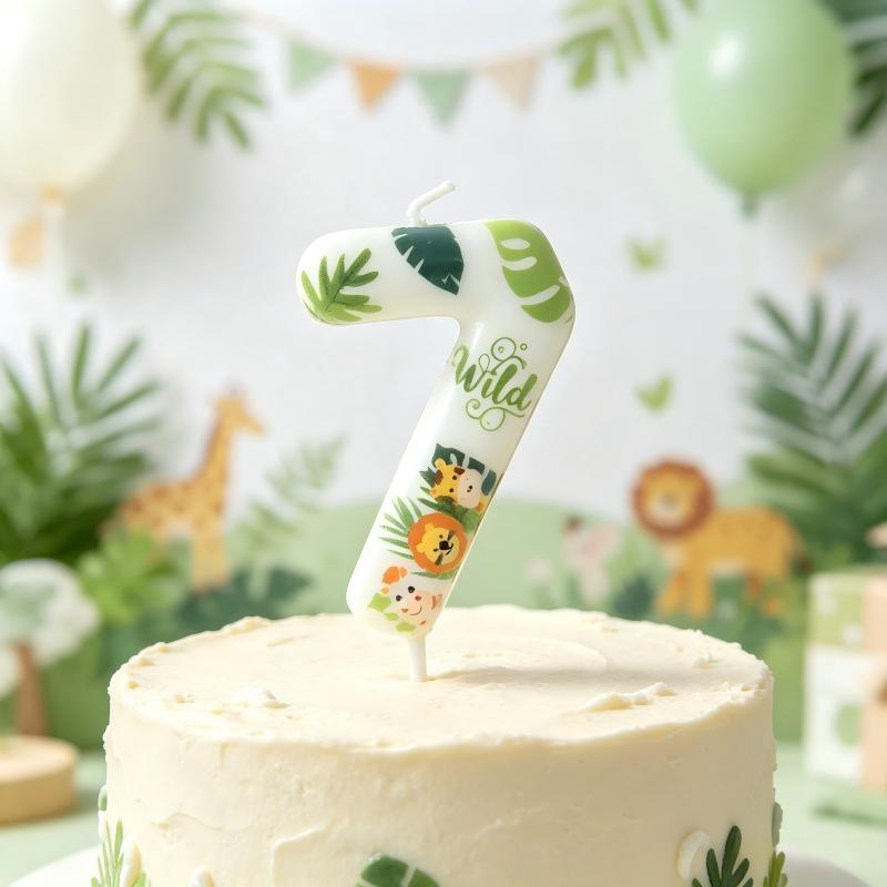 Jungle Animal Print Number Birthday Candle 0-9 Vivid Pattern Food-Safe Cake Decor for Kids Birthday Baby Shower Party Supplies