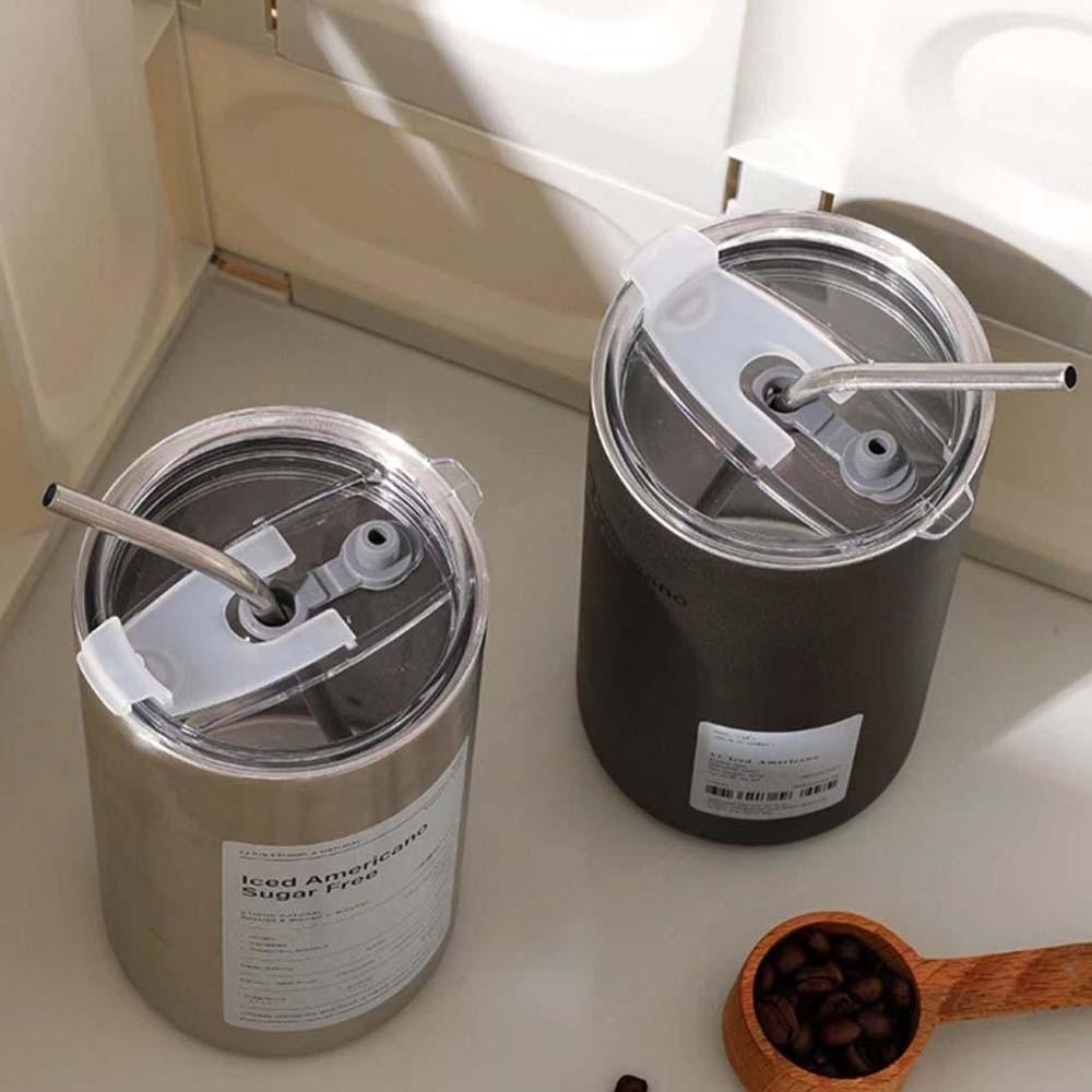 With Straw Stainless Steel Coffee Mug Double-layer Vacuum Handheld Drinking Mug Gifts
