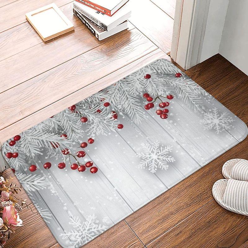 Christmas Entry Mat Burgundy Golden Light Snowflake Bokeh Print Durable Rug For Front Door Hallway Bedroom Home Decor