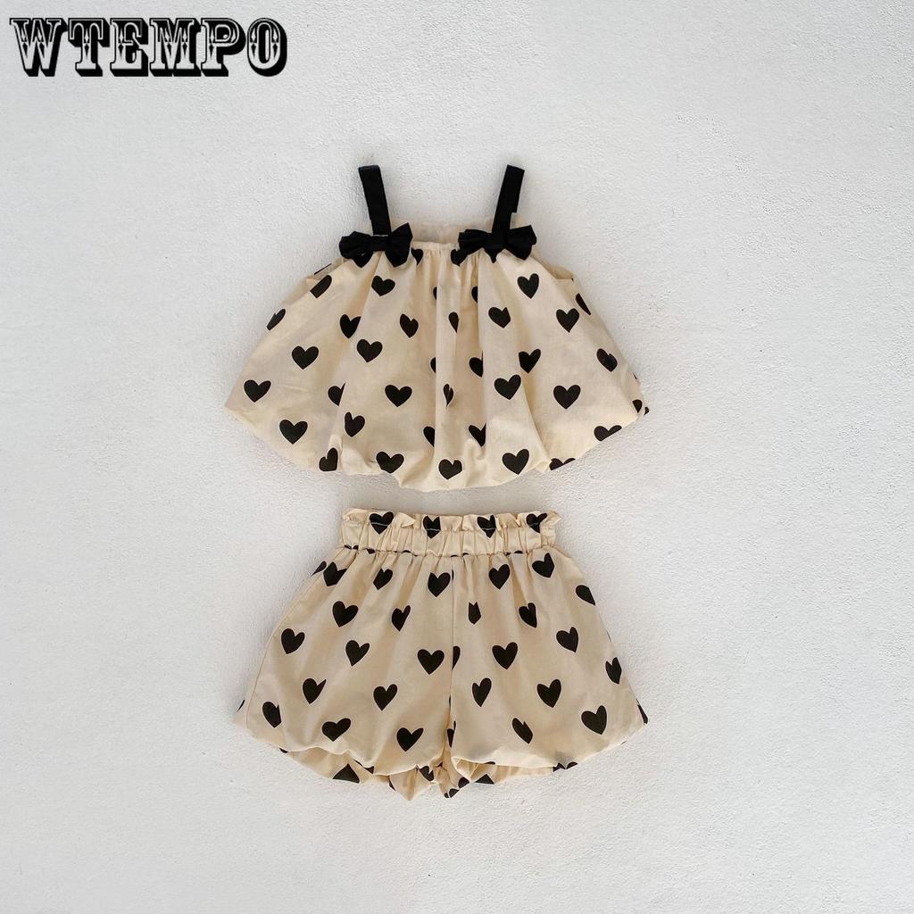 Весенне-летняя рубашка на подтяжках с милым бантом для девочек и шортами, детская хлопковая одежда из 2 предметов, повседневные топы для малышей, костюм