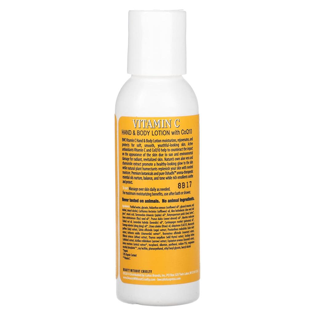Beauty Without Cruelty Hand & Body Lotion, Vitamin C with CoQ10, 2 Fl Oz (59 Ml)