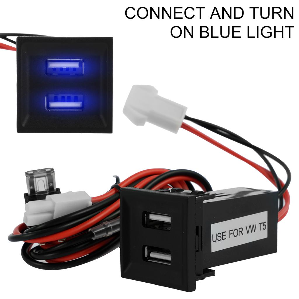 Двойное USB гнездо для зарядки мобильного телефона, совместимое с транспортным средством T5 2003-2009, профессиональное автомобильное зарядное устройство, розетка питания