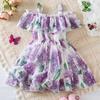 Модное шифоновое платье на подтяжках для девочек, детское платье принцессы на бретелях с цветочным принтом для малышей, детская одежда