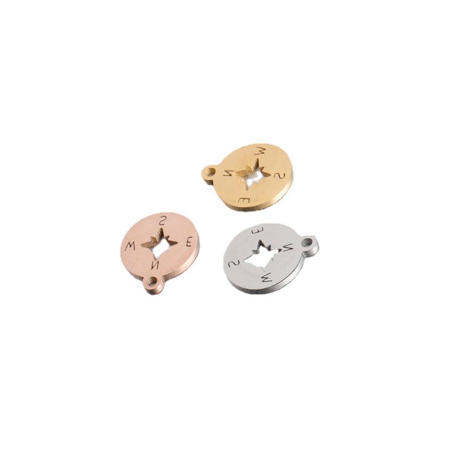 Круглое полое зеркало-подвеска из нержавеющей стали в виде компаса (12*14,3 мм)