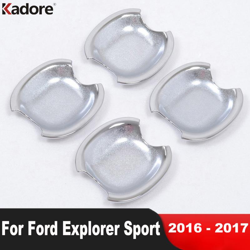 Side Door Handle Bowl Cover Trim For Ford Explorer Sport 2016 2017 Chrome Door Handles Bowl Cup Frame Covers Car Accessories