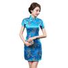 Women Chinese Dragon Phoenix Embroidery High Neck Short Sleeve Split Mini Dress
