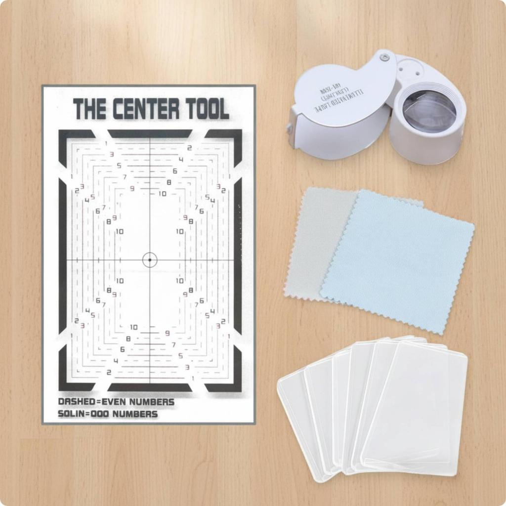Card Centering Tool with Magnifier Portable Cleaning Cloth Compact