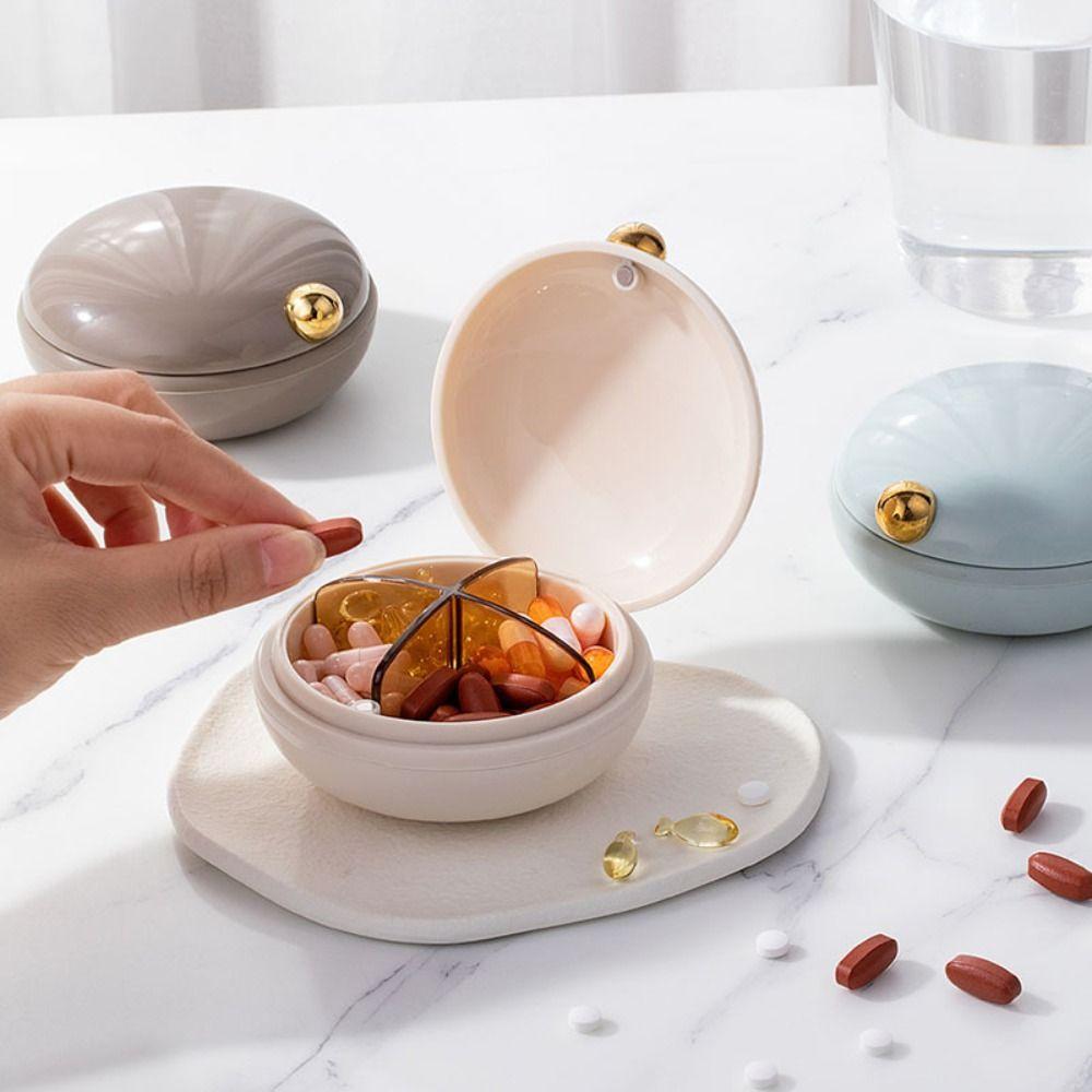 4 Grids Design Medicine Pillboxes Round Shape Tablet Storage Container Daily Medication