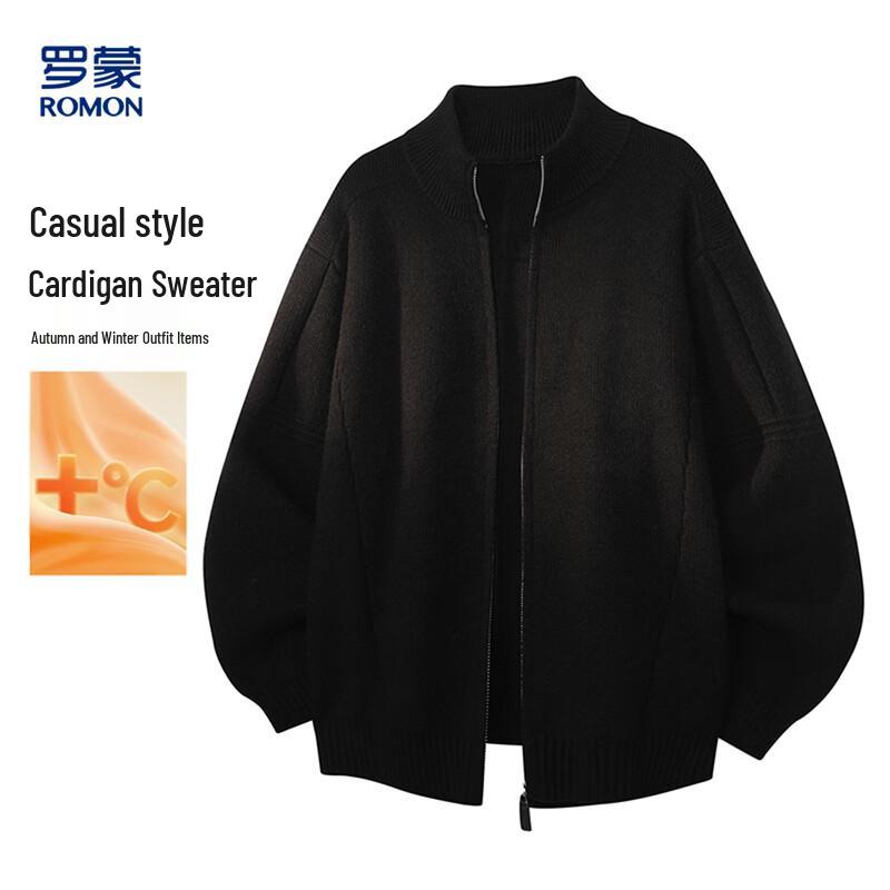 ROMON Men's Casual Solid Color Zipper Cardigan