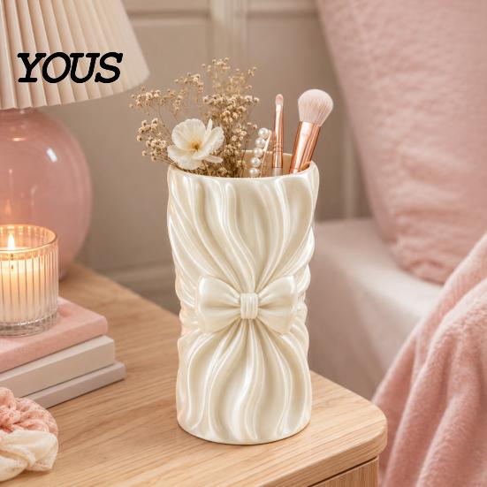 3D Printed PLA Pen Holder Bow Storage Holder, Ruffled Makeup Brush Cup, Decorative Compact Tool Organizer Desktop for Vanity Table Desk, Girl