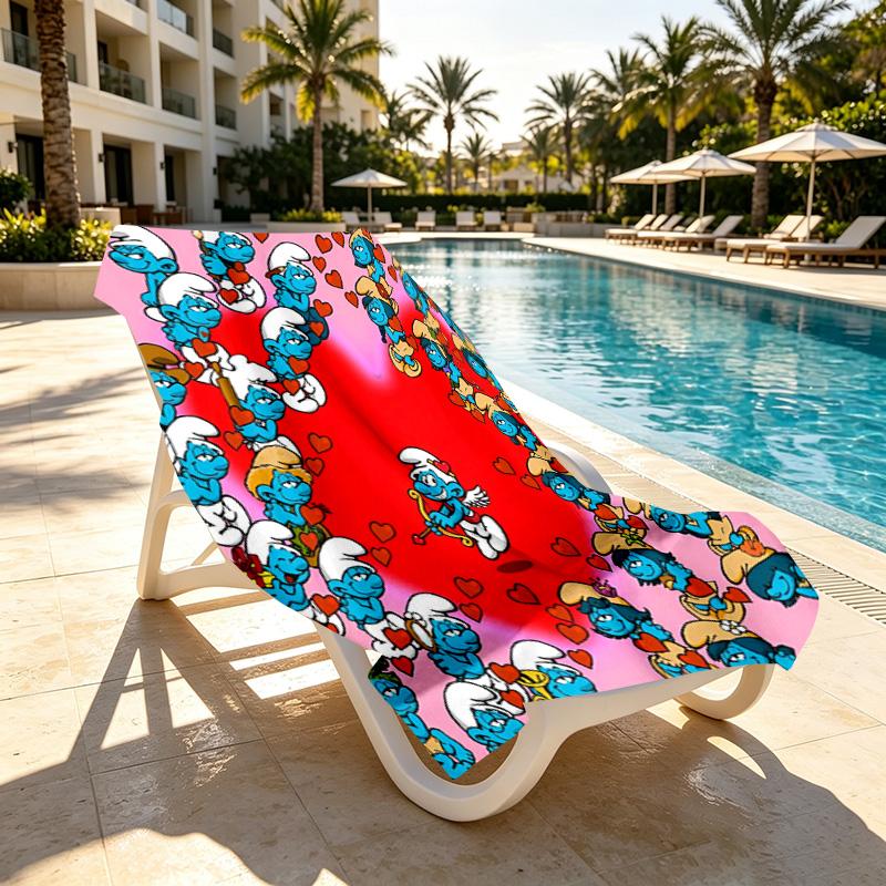 Blue Smurfs Print Beach Towel Design, Soft, Lightweight. for Home Bathroom, Spa, Pool, Yoga, Surfing, Camping, Gift for Family, Friend