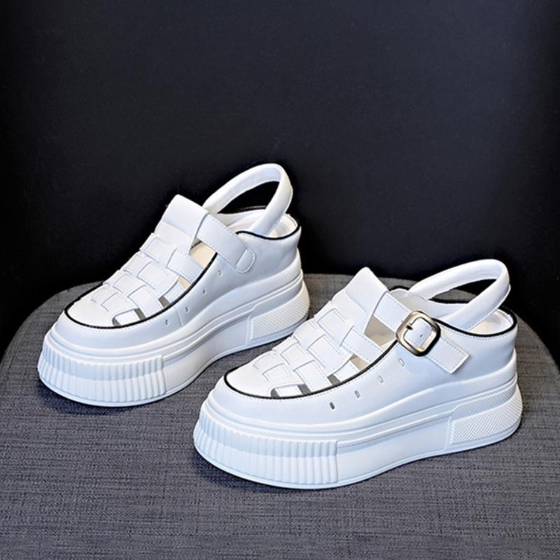 Fujin/женские сандалии 7,5 см, удобная обувь на крючках, модные летние женские дышащие сандалии на платформе с круглым носком, на танкетке, на очень высоком потайном каблуке