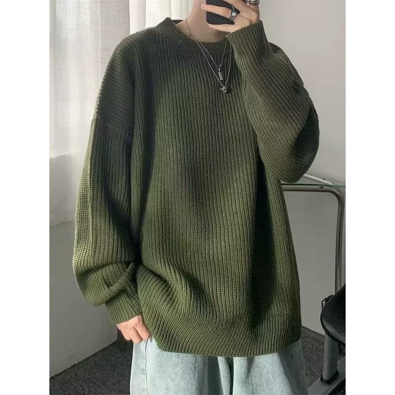 Мужской свитер свободной вязки с круглым вырезом, осень/зима 2023 года, стиль Гонконг