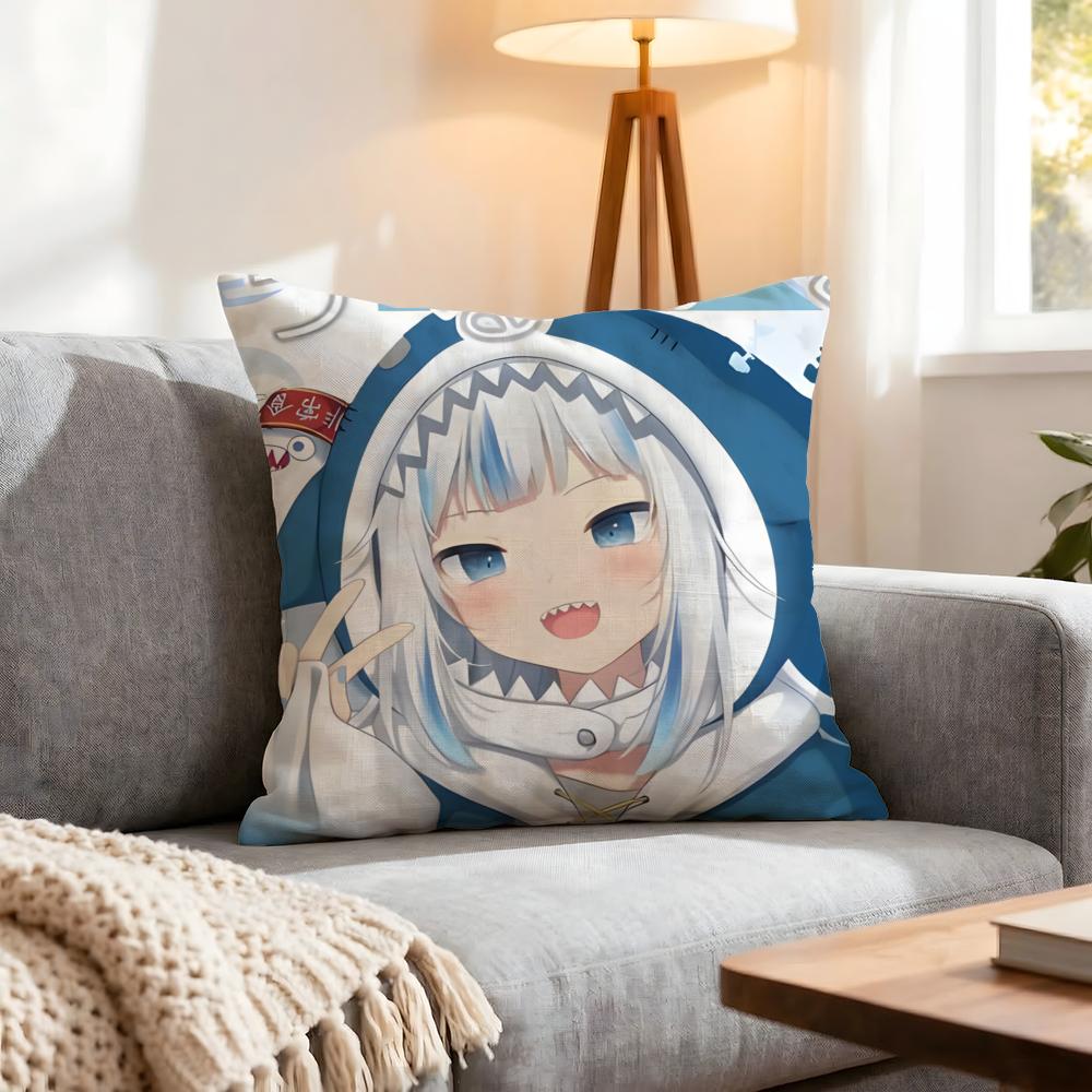Character Gawr Gura Cushion Cover 1Pcs Decorative Covers Soft Cushion Case For Sofa Couch Decor 40X40 45X45 Pillowcases