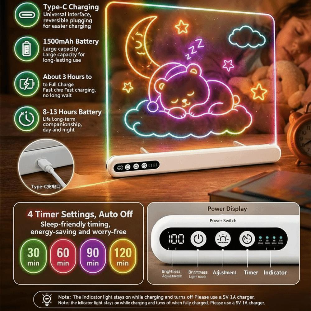 Erasable LED Drawing Board Rechargeable Light Up Drawing Pad Art Writing Tablet  No Mess Art