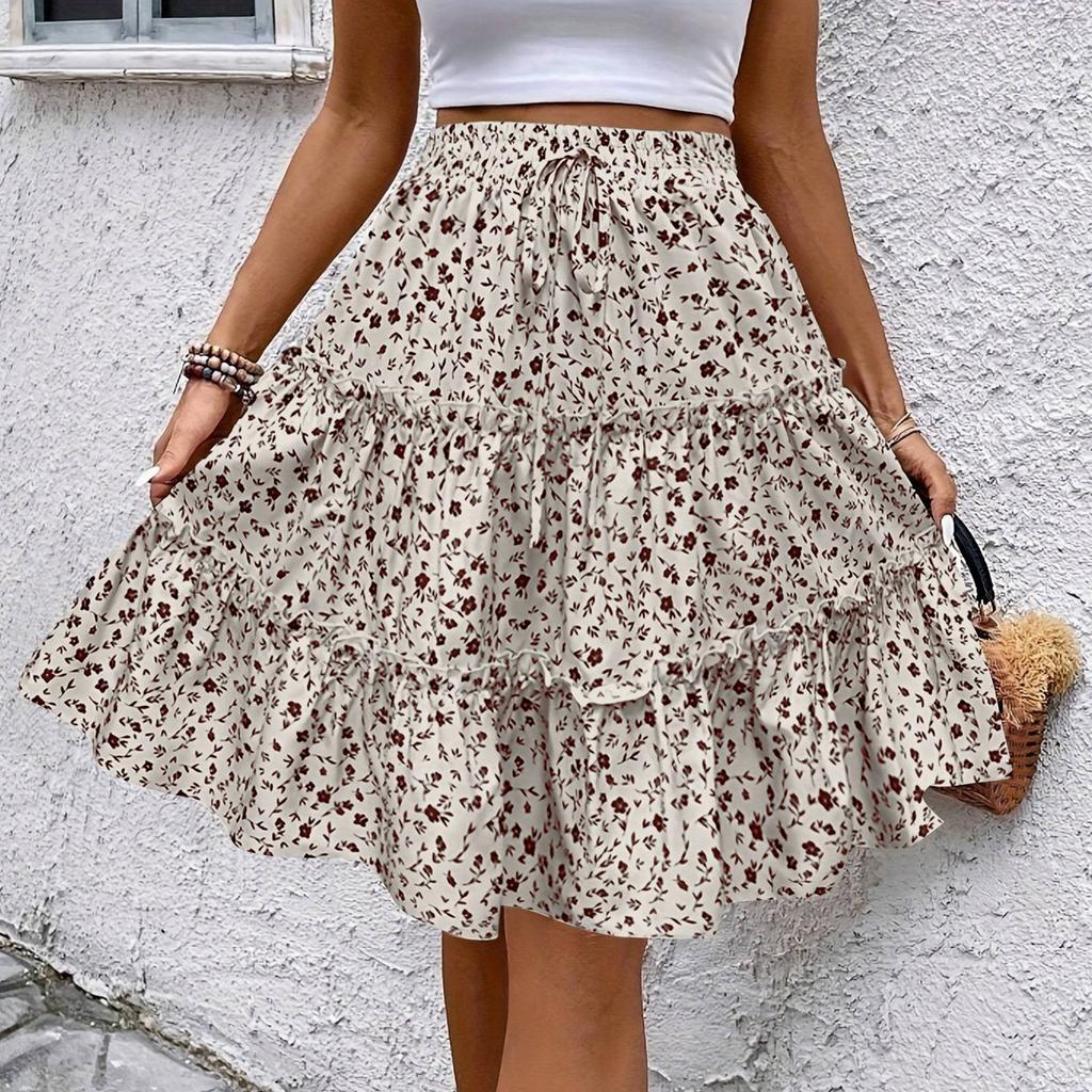 Женская модная повседневная юбка с эластичным поясом и цветочным принтом