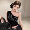 Pure & Sexy Rhinestone One-Shoulder Crop Top - Slimming Summer Tank for Women