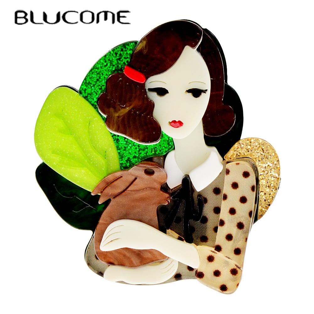 Blucome Акриловая брошь с кроликом для девочек, нежная женская булавка, модные ювелирные изделия из ацетатного волокна, новый дизайн, высокое качество 2023