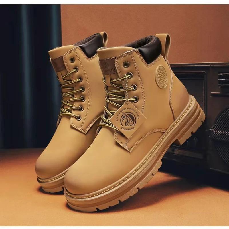 Осенние мужские ботинки Мужские высокие кожаные ботинки Мужские брендовые мотоциклетные ботинки для мужчин Новые зимние ботинки Теплые ботинки Para Hombre