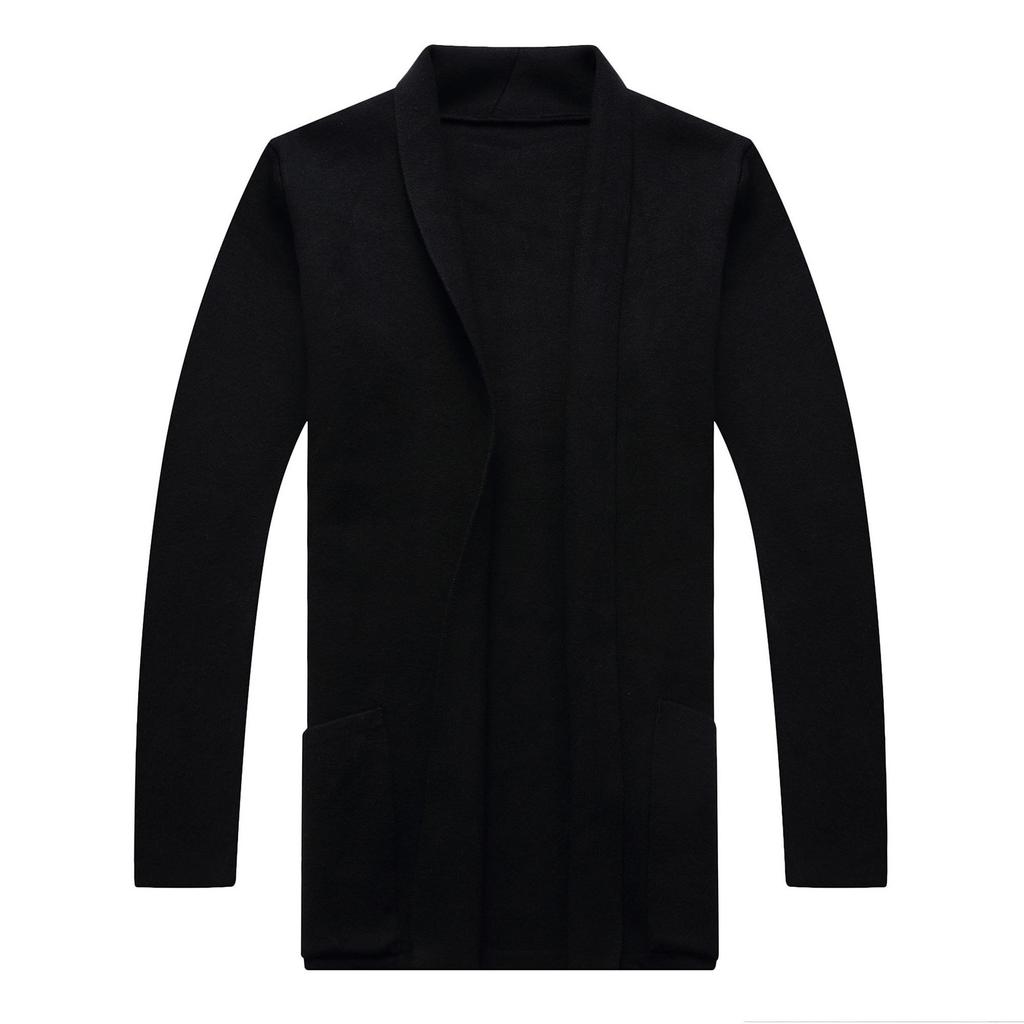 Мужской длинный вязаный однотонный кардиган, мужская мода, повседневный карманный свитер, верхнее пальто