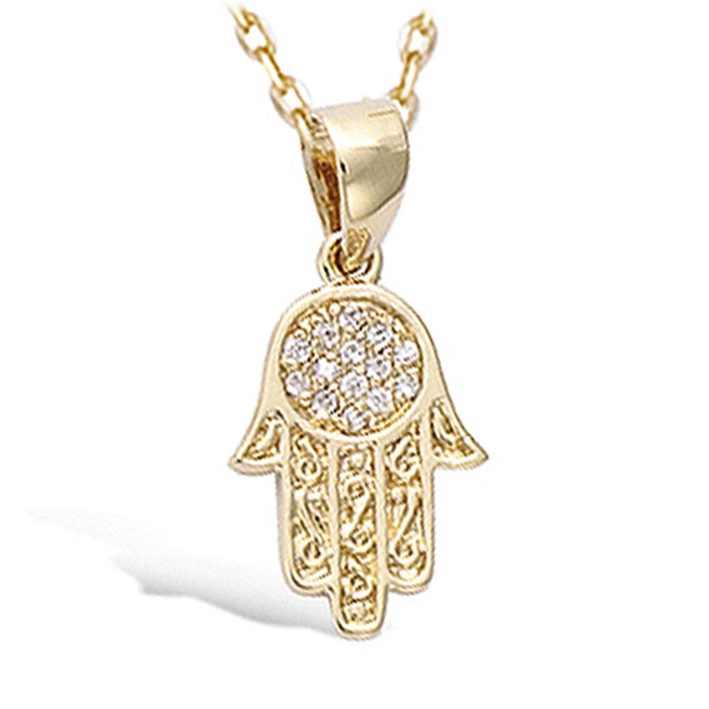Les Trésors De Lily [R4217] - Gold Plated Pendant 'Hand of Fatma' Golden White - 14x10 Mm