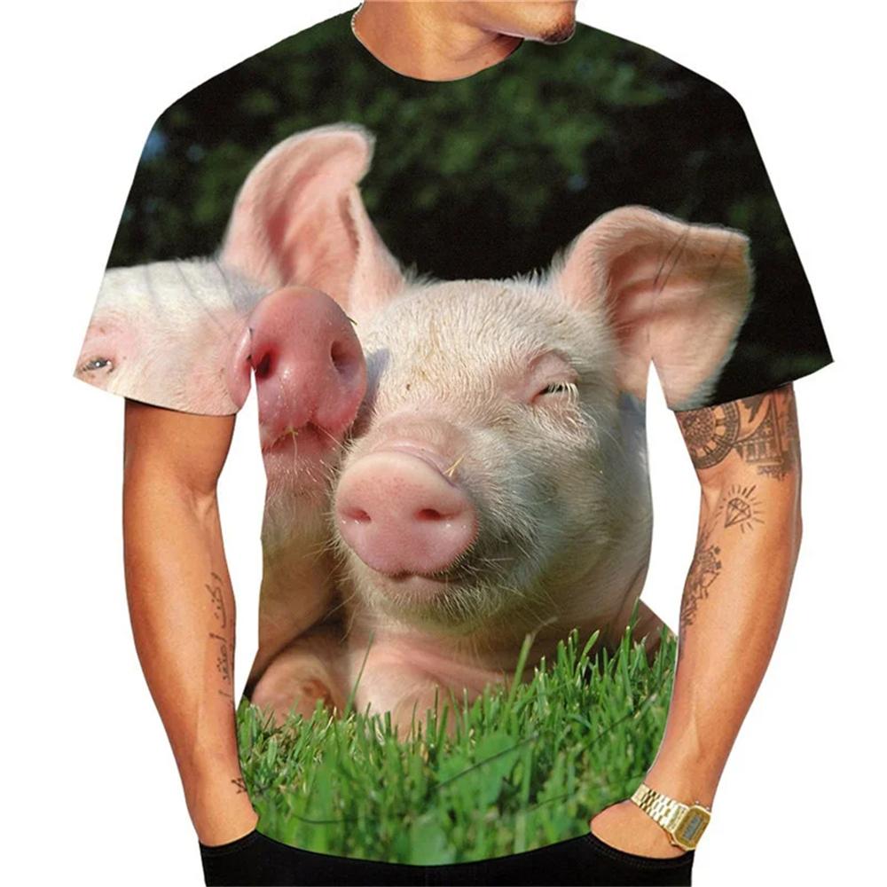 Guitar-Playing Pig 3D Printed Men's T Shirts Funny Summer Animals O-Neck Short Sleeve Casual Comforts Tees Shirt Kid Tops Women