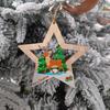 1/4Pcs Christmas Ornament Wooden Star-Shaped Pendant Set with Reindeer Santa Snowman Elk Patterns Hanging Decoration