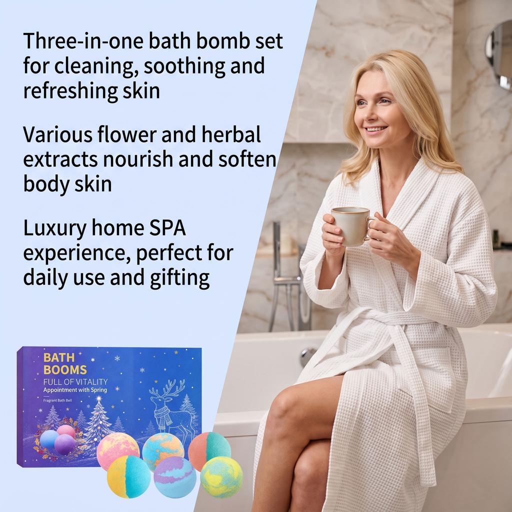 Christmas Bath Balls Set Moisturizing Relaxing Spa Bubble Bath Salts Organic Natural Use Fragrant Fizzy Balls Gift Box For Women
