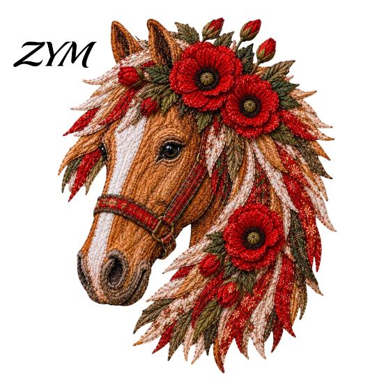 Flower Horse Theme Art Floral Patchwork Kit, Fabric DIY Diy Kit Sewing for Adults, Handmade Wall Decor Beginner Friendly Crafting