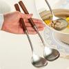 Stainless Steel Soup Spoon Long Wooden Handle Colander New Skimmer