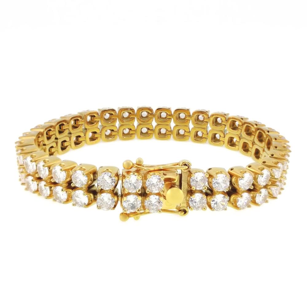 12mm 316L Stainless Steel Double Row CZ Tennis Bracelet 18K PVD Gold Plated Anti Tarnish Waterproof Hip Hop Jewelry