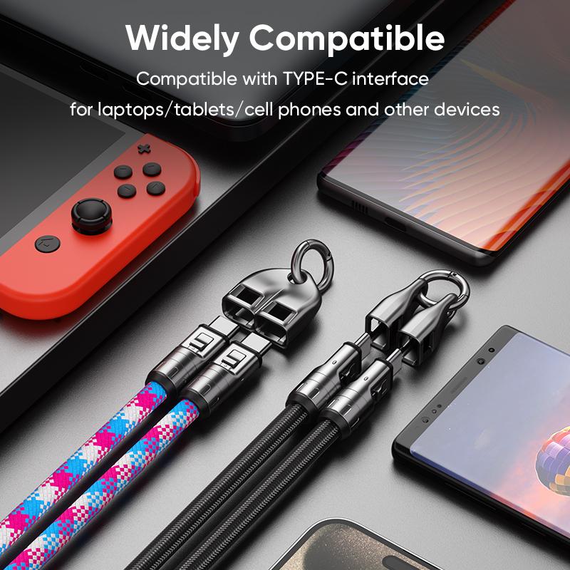 2 в 1 240 Вт USB Type C Шнурок Кабель для передачи данных 5A PD3.1 Быстрая зарядка Для iPhone 17 16 15 Samsung iPad MacBook Huawei Противопотерянный Шнурок