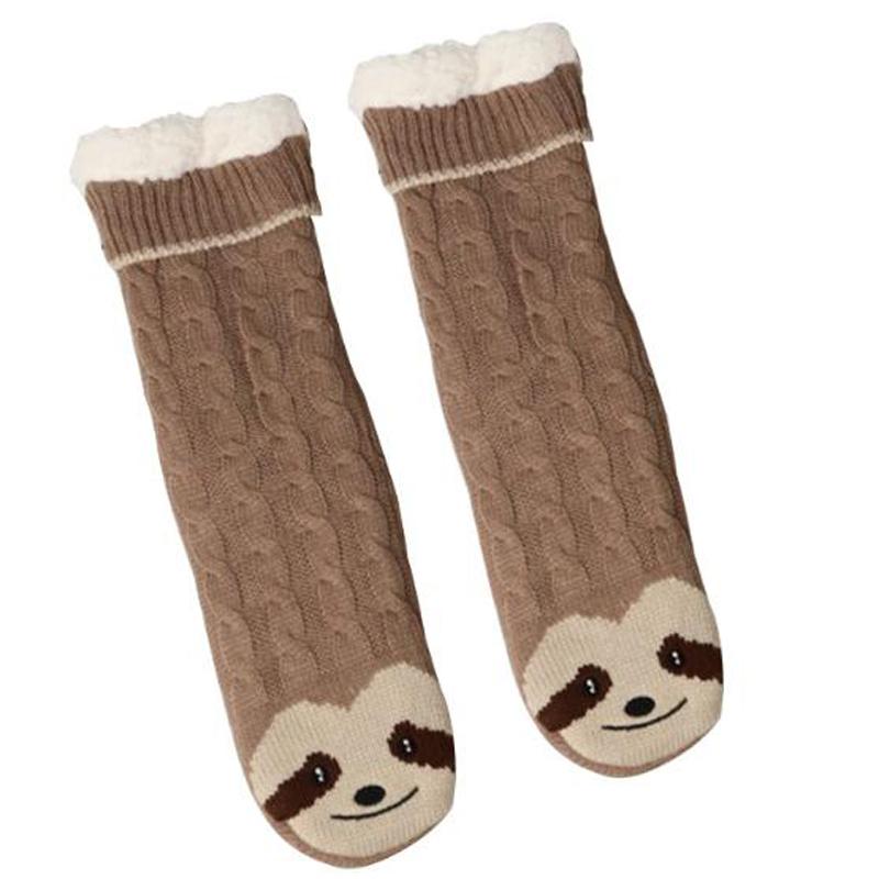 1Pair Knitted Fluffy Thick Soft Warm Sherpa Slipper Socks Non Slip with Grips Womens