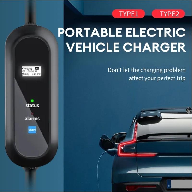 Портативное зарядное устройство Acodo EV 3,5 кВт Тип 2 Тип 1 Быстрое зарядное устройство для автомобиля Длина 3,5 м 4 режима тока Настенная коробка С дисплеем Время бронирования