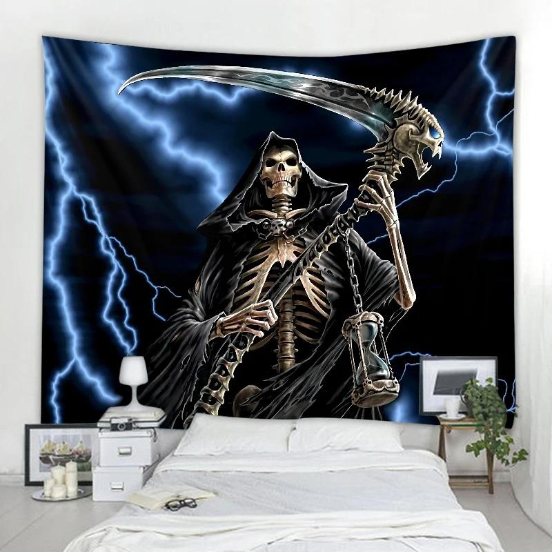 Halloween Decorative Tapestry Skull Death Wall Art Decorative Background Cloth Home Living Room Room Decoration