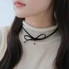 Elegant Bowknot Necklace Pearls Beads Heart Pendant Clavicle Chain French Style Collarbone Chains for Women Girls