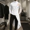 Autumn Men Turtleneck Long Sleeve Mesh Patchwork Tops Long Tunic T-shirts