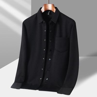 Рубашка с настоящим карманом, осенняя, новая, однотонная, мужская, корейского стиля, модная, жаккардовая, верхняя, тонкая куртка