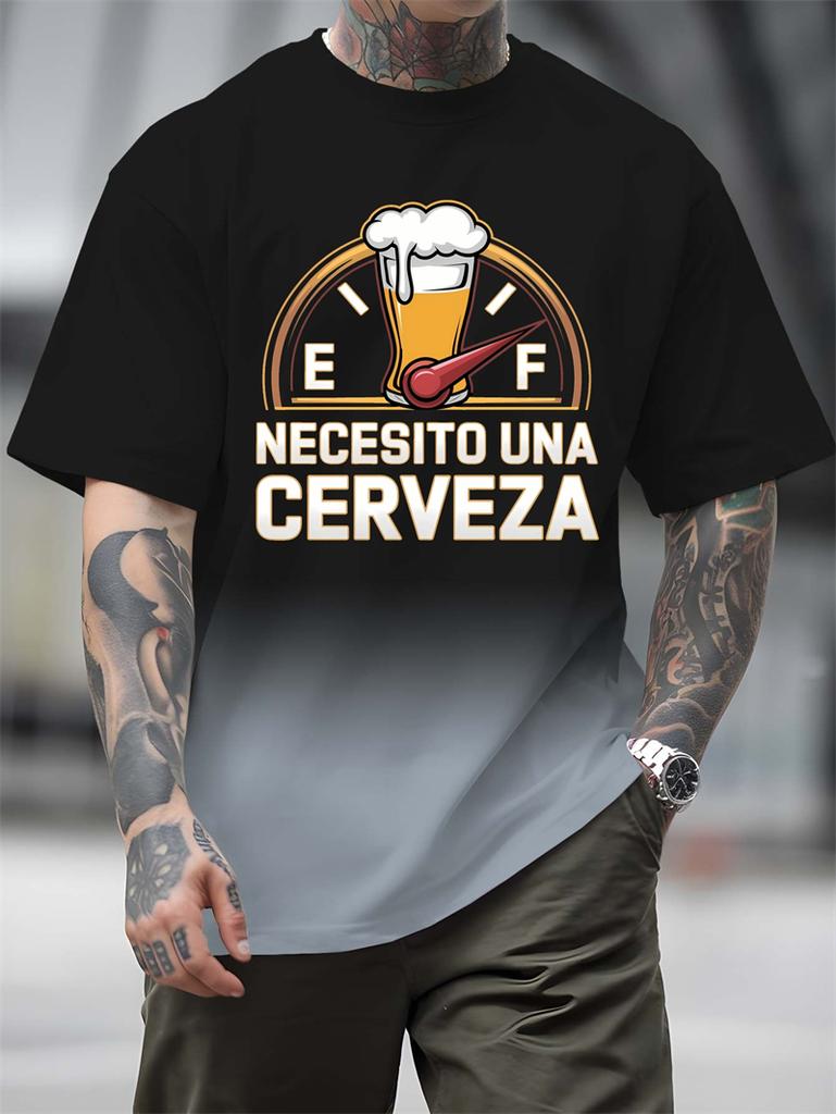Men's Funny "Necesito Una Cerveza" T-Shirt With Gas Gauge And Beer Glass Print Shirts For Man Cheap Clothes Fashion Funny Tshirt