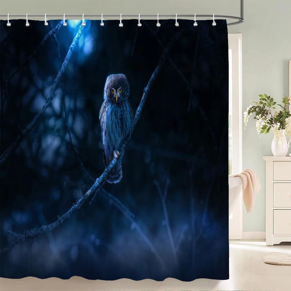Night Forest Animal Owl Printed Shower Curtain Washable Curtain With Hook Bathroom Decorative Curtain 3D Shower Curtains 180*200
