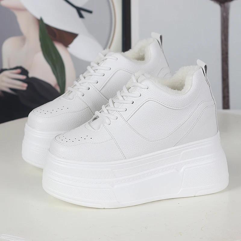 Мода 12 см Коровья Натуральная Кожа Туфли на Платформе и Танкетке Осенние Лодочки Женские Ботильоны Весенние Массивные Кроссовки Кроссовки с Высоким Верхом Летние