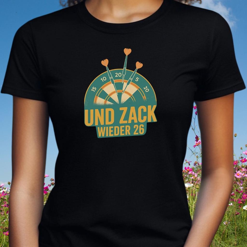 T-Shirt Frauen Dart und Zack wieder 26 Darts Motiv Baumwolle Größe S bis 3XLWird in neuem Fenster oder Tab geöffnet